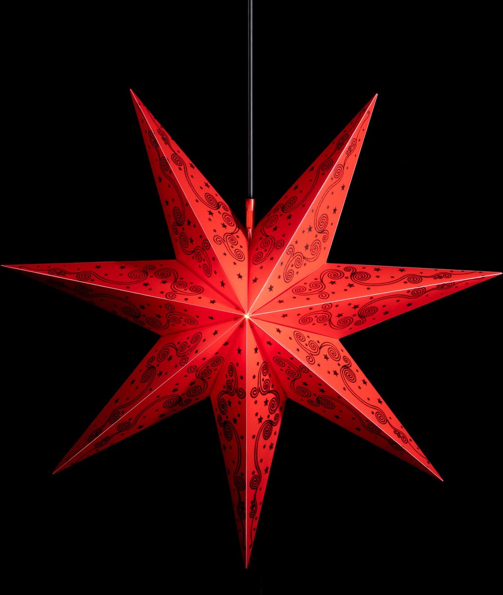 Sterntaler decoratieve ster | Poinsettia-glitterontwerp | 7-wijzer | vouwster | 60cm | Buiten | gloeilamp | Stekker